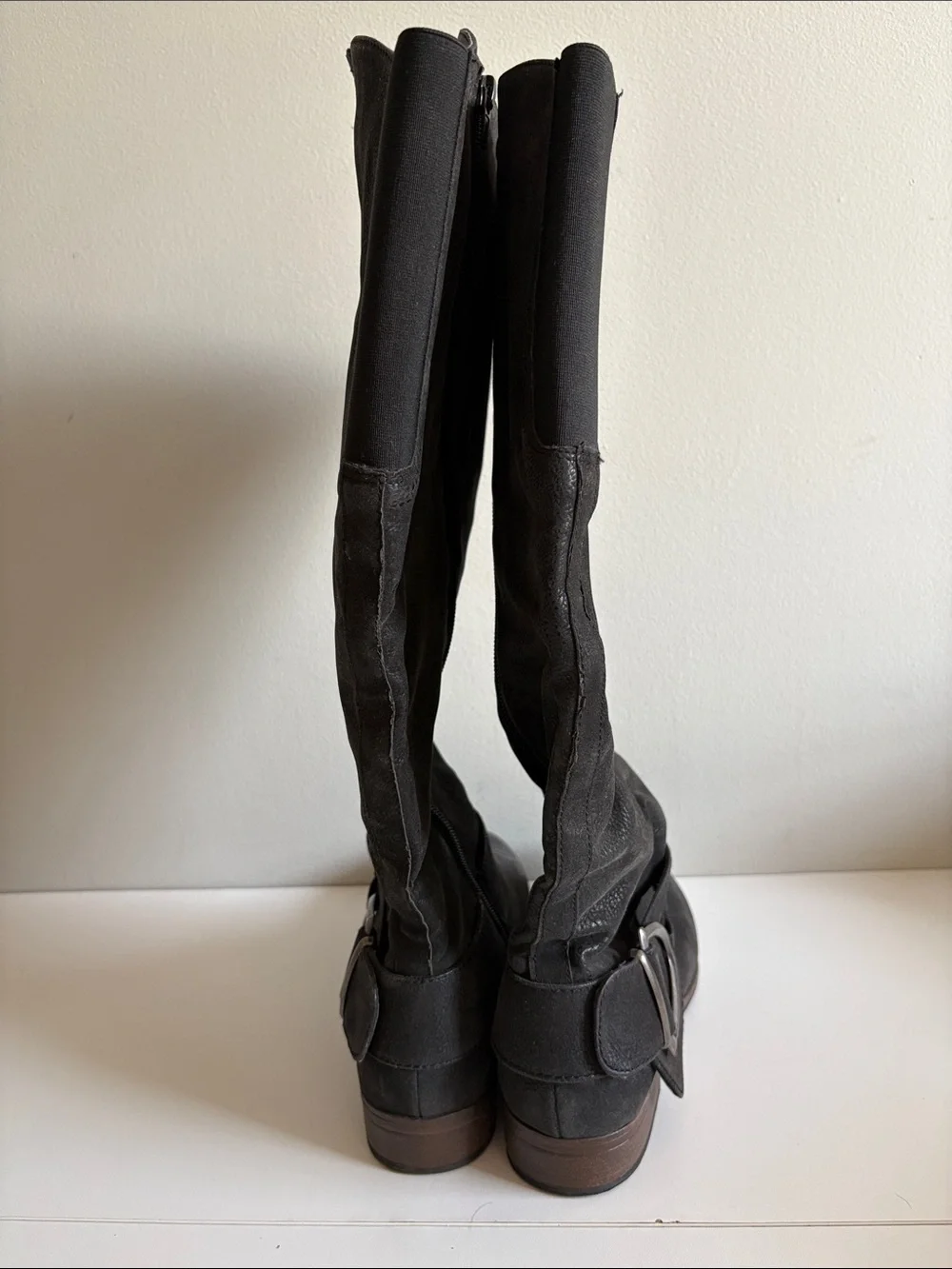 Maurices Laura Wide Calf Black Buckle Riding Boots Size 9.5 Moto